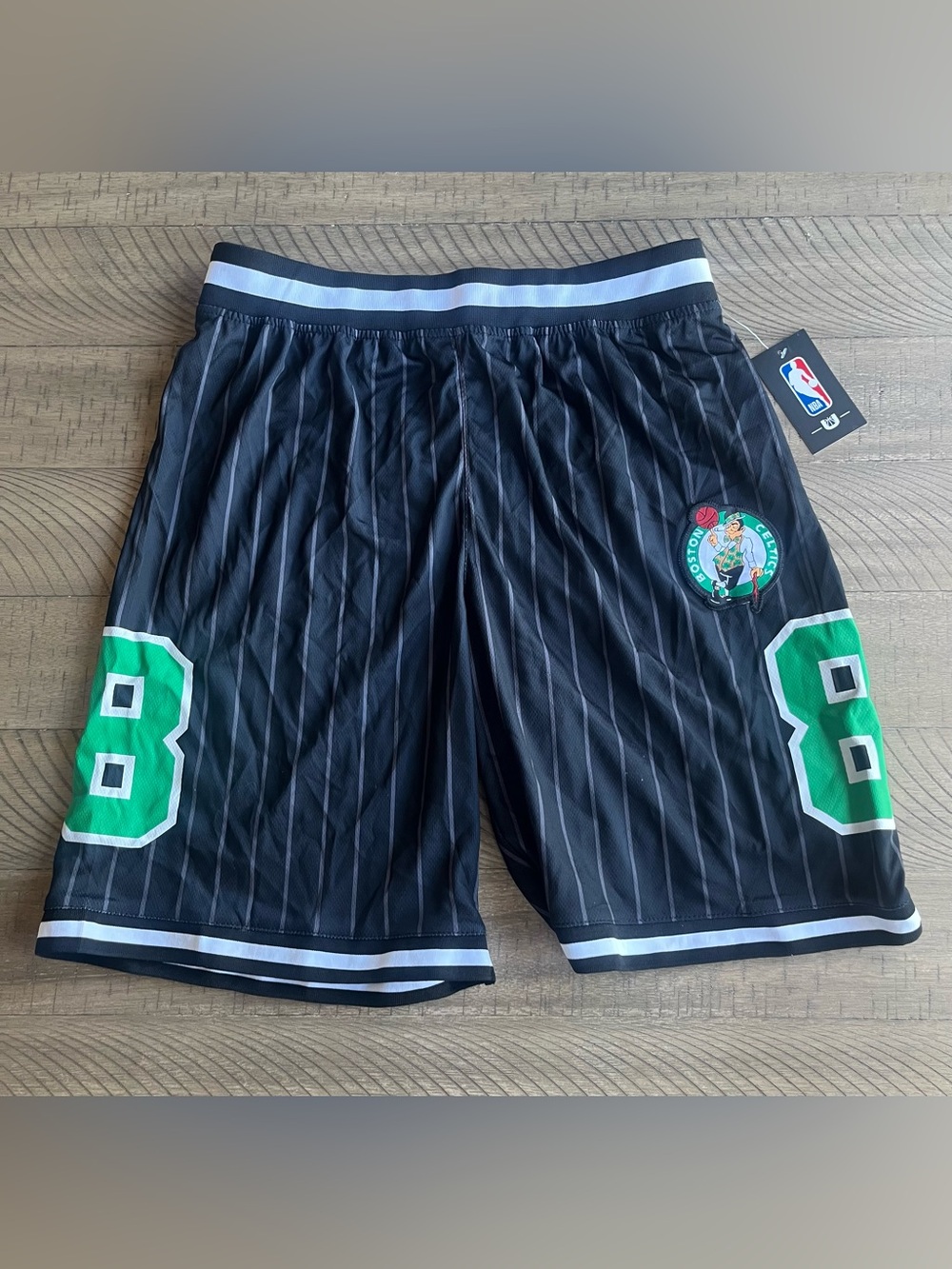 NWT Boston Celtics NBA Pinstripe Shorts Men's Size Medium Number 8 Black Green